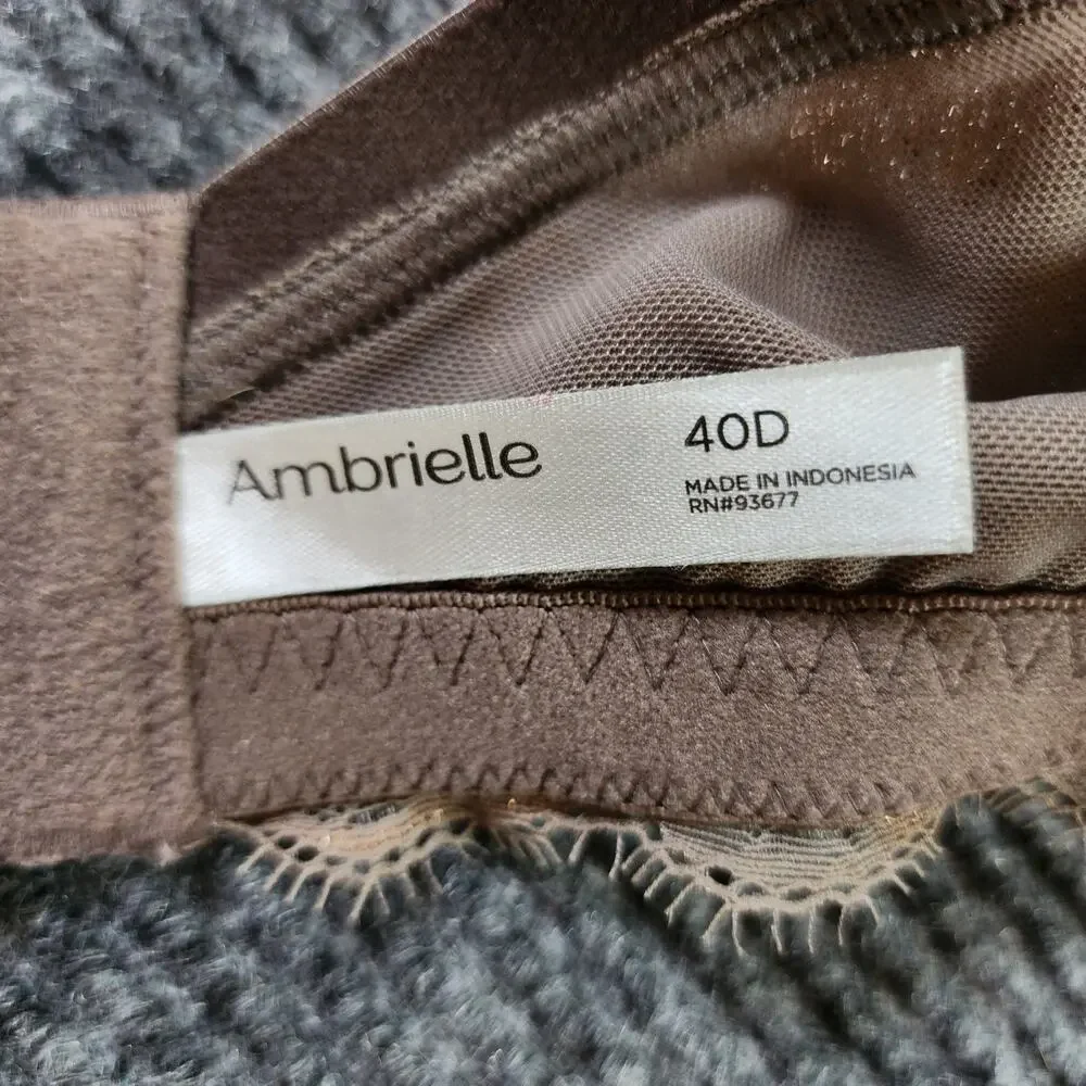 Ambrielle Women's 40D Lightly Lined Full Figure Underwire Iron Grey Lace Bra